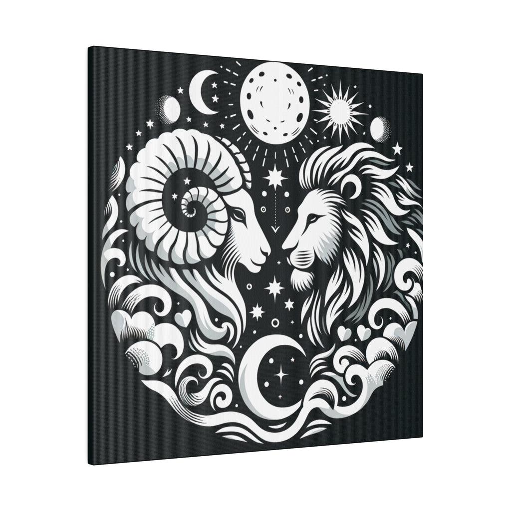 Celestial Harmony: Aries and Leo Zodiac Matte Canvas Art