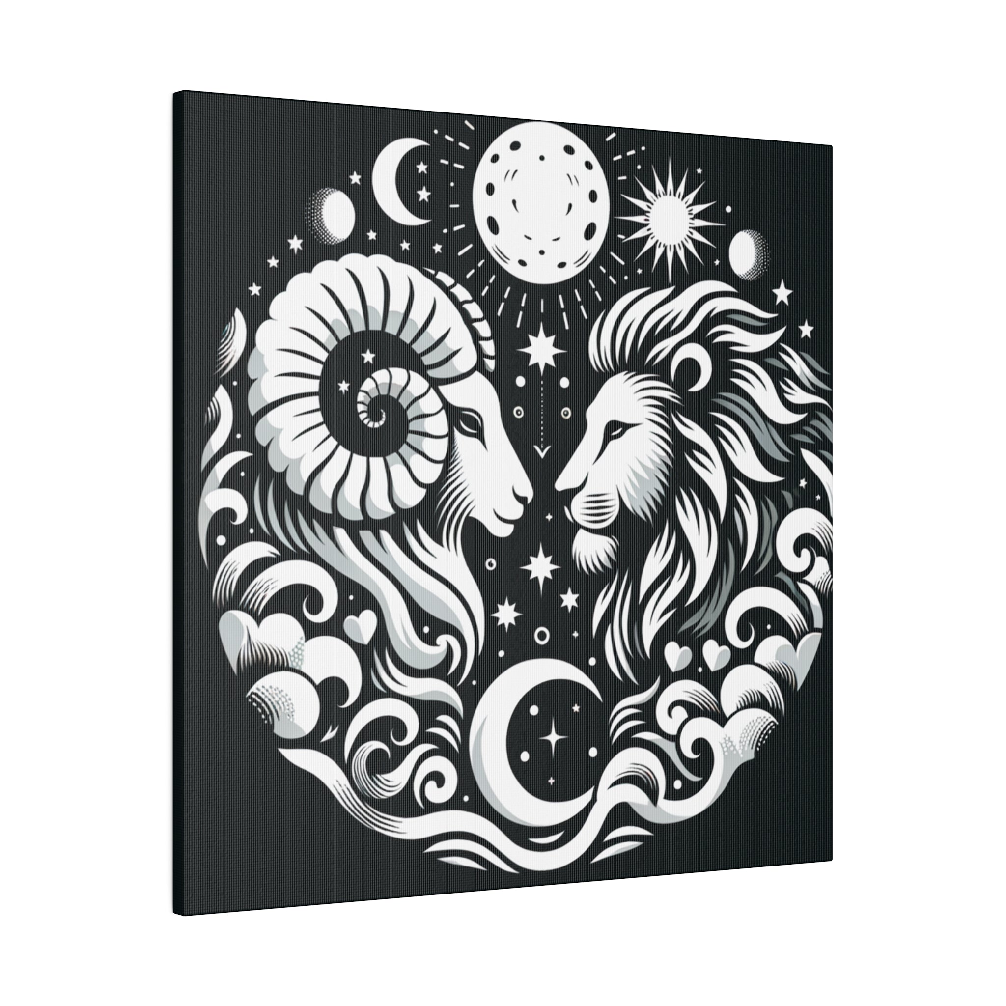 Celestial Harmony: Aries and Leo Zodiac Matte Canvas Art
