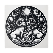 Load image into Gallery viewer, Celestial Harmony Lion and Ram Illustration Art on Matte Canvas - Stretched 0.75 Inch Frame
