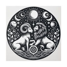 Load image into Gallery viewer, Celestial Harmony Lion and Ram Illustration Art on Matte Canvas - Stretched 0.75 Inch Frame
