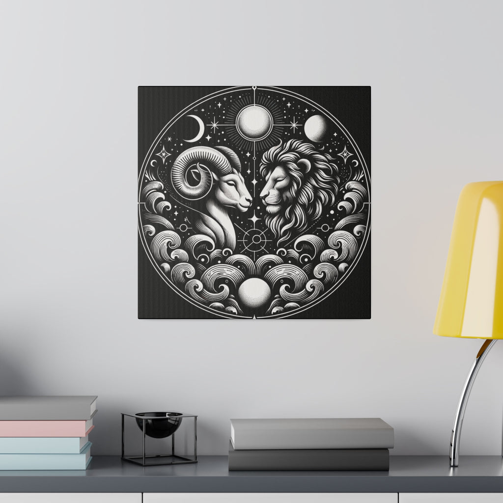Celestial Zodiac Aries and Leo Harmony Matte Canvas Art