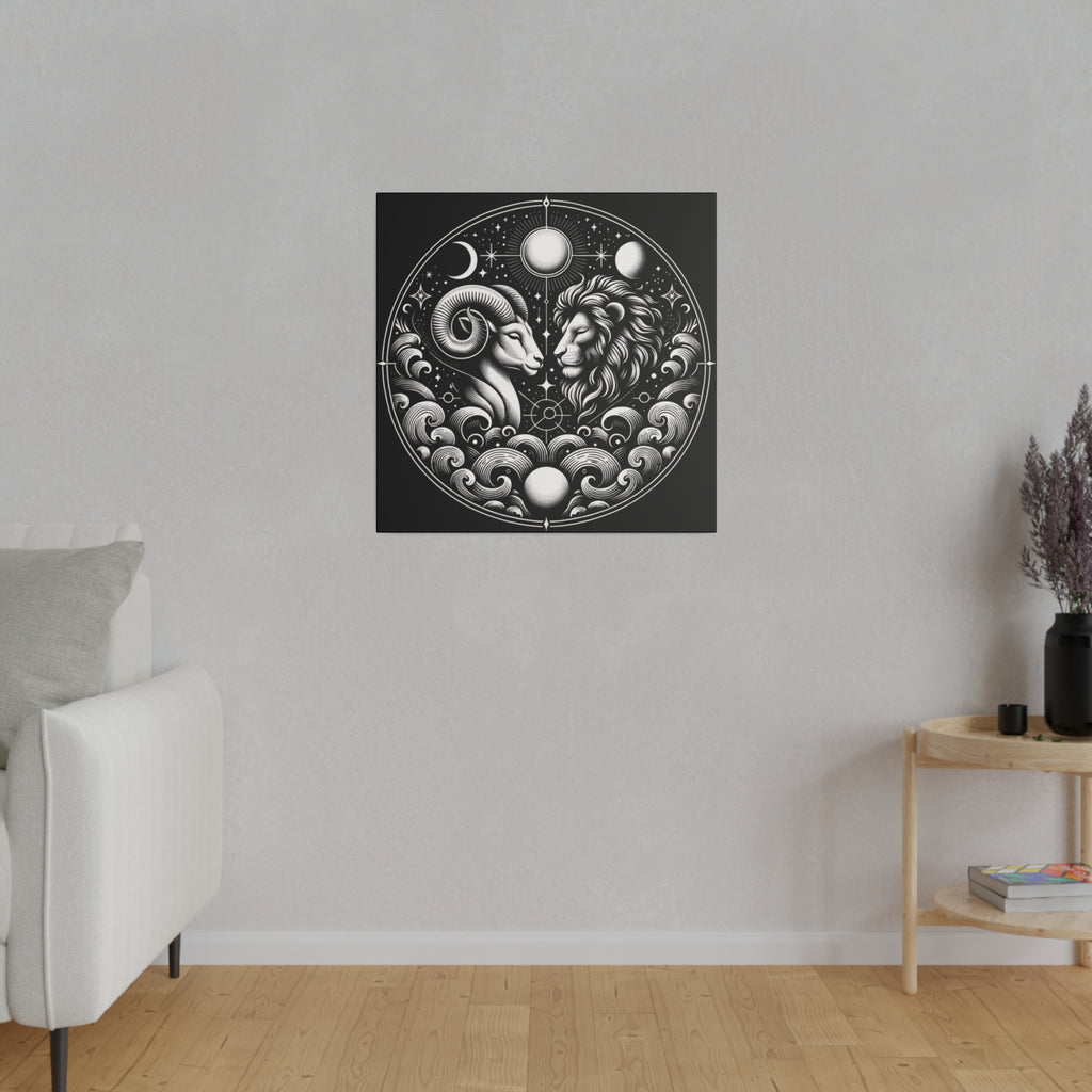 Celestial Zodiac Aries and Leo Harmony Matte Canvas Art