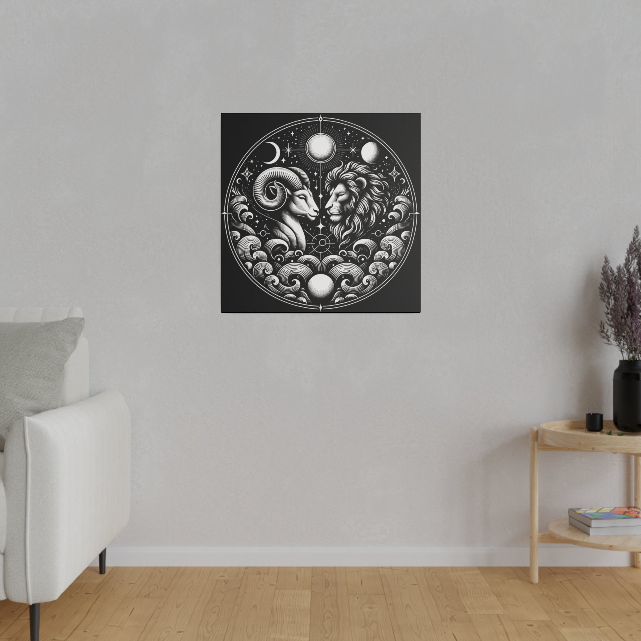 Celestial Zodiac Aries and Leo Harmony Matte Canvas Art
