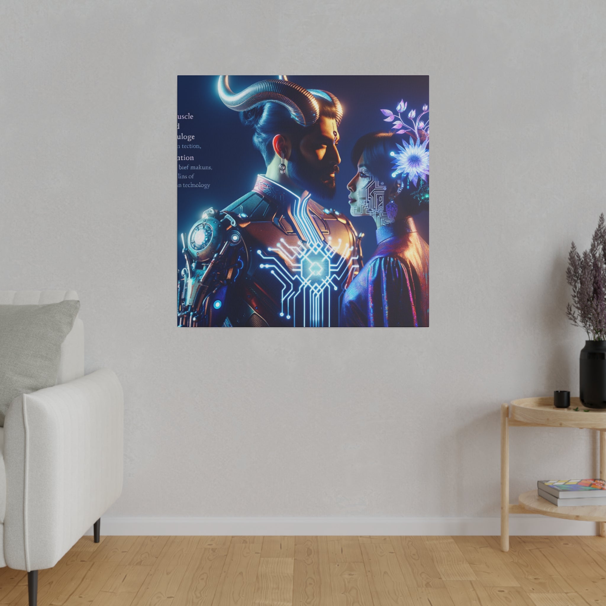 Futuristic Fantasy Portrait Matte Canvas Art - Cybernetic Romance - Stretched 0.75 Inch Frame