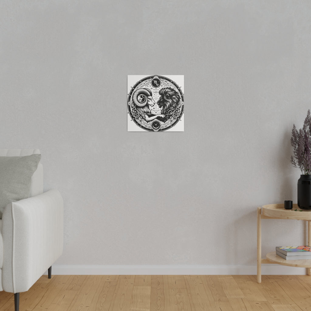 Astrological Aries and Leo Black and White Artwork on Matte Canvas