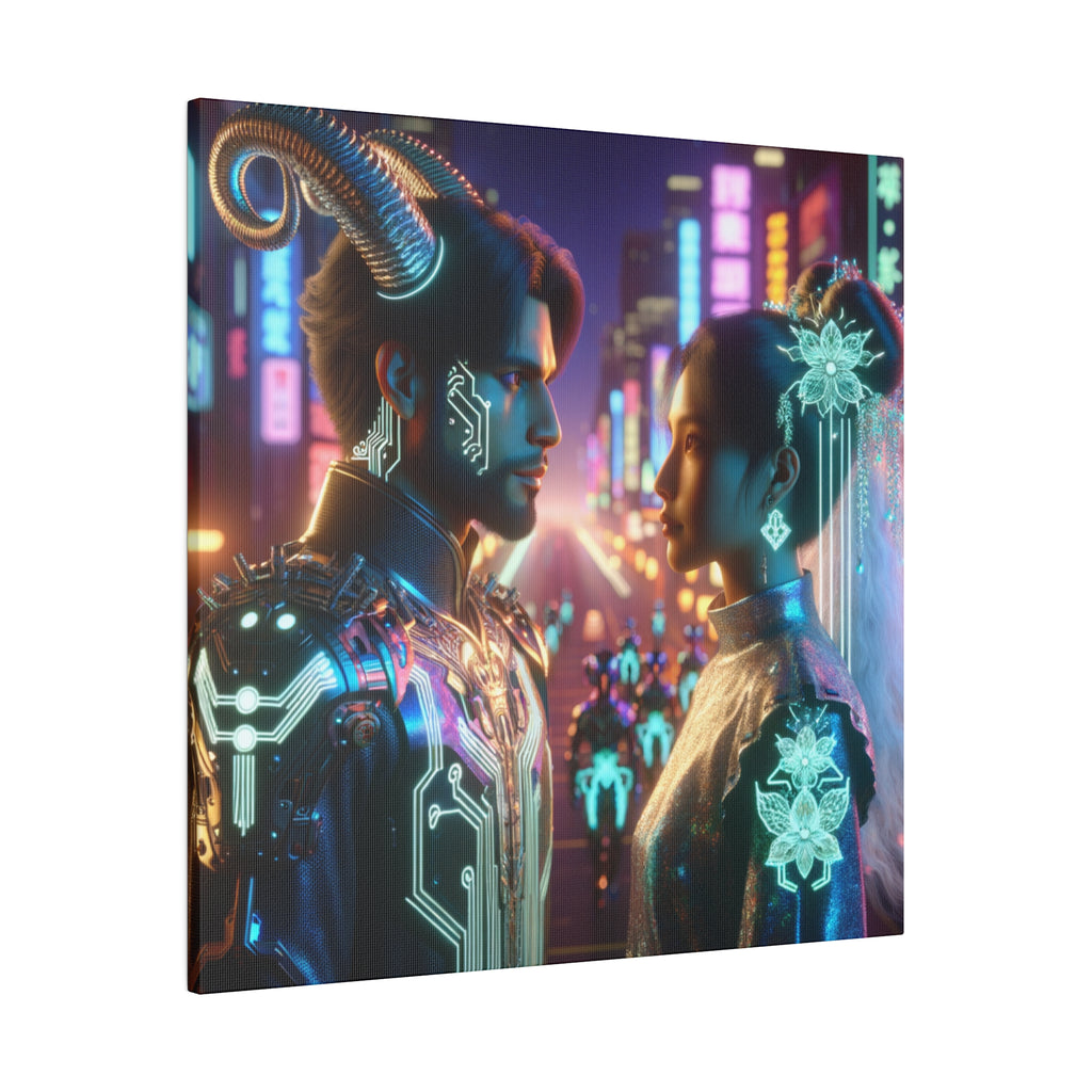 Cyberpunk Romance - Neon Dreamscape Matte Canvas Art 0.75 Inch Frame
