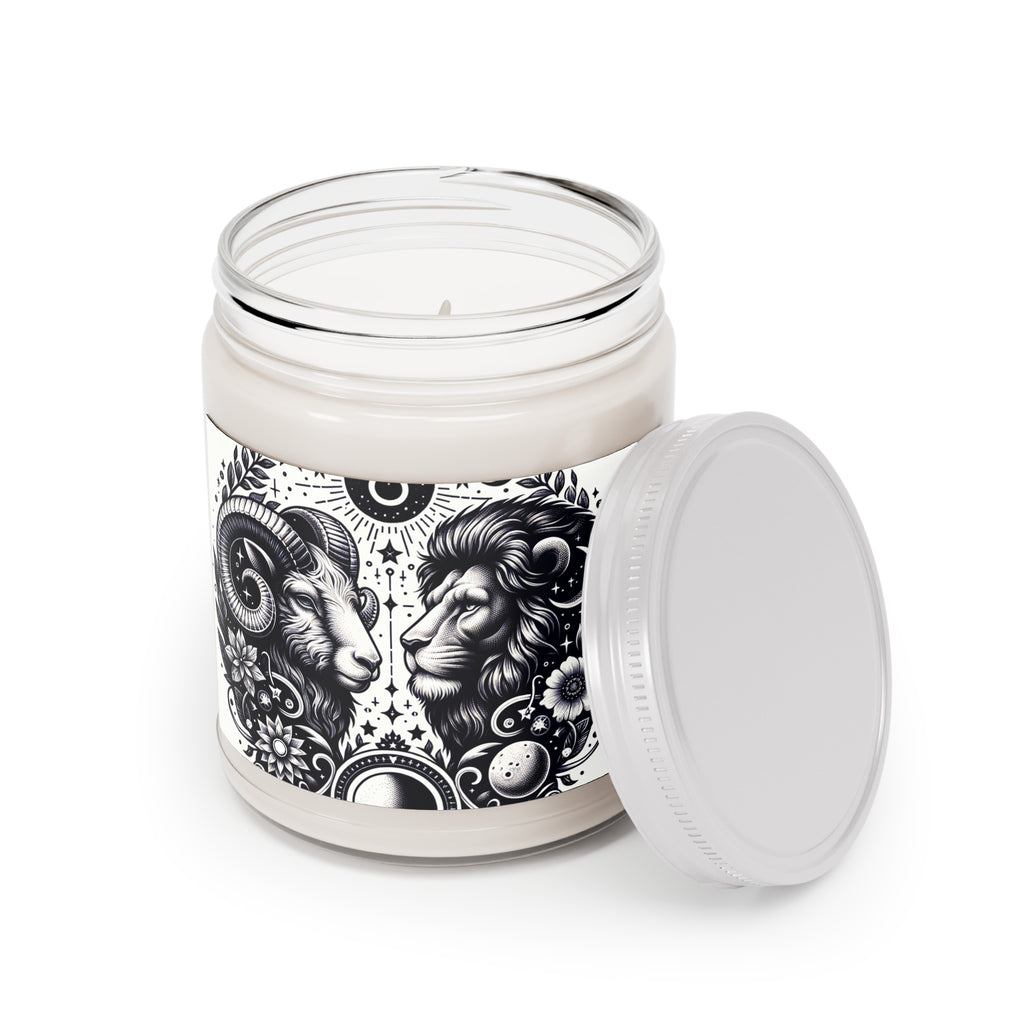 Cosmic Balance Aromatherapy Soy Candle - 9 oz Zodiac Essence with Celestial Lion and Ram Design
