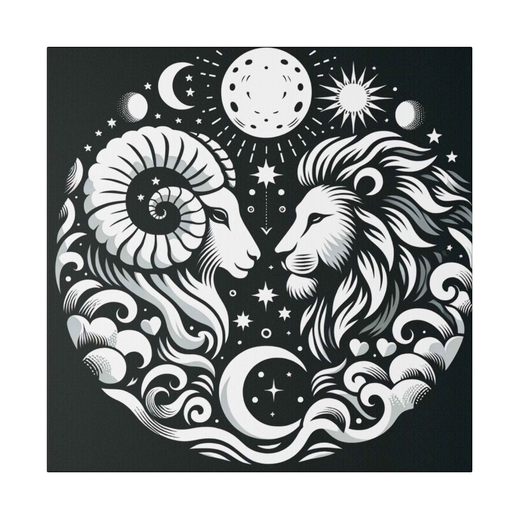 Celestial Harmony: Aries and Leo Zodiac Matte Canvas Art