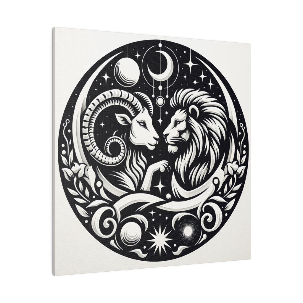Celestial Zodiac Harmony Matte Canvas Art - Aries and Leo Constellation Design - 0.75 Inch Stretched Canvas