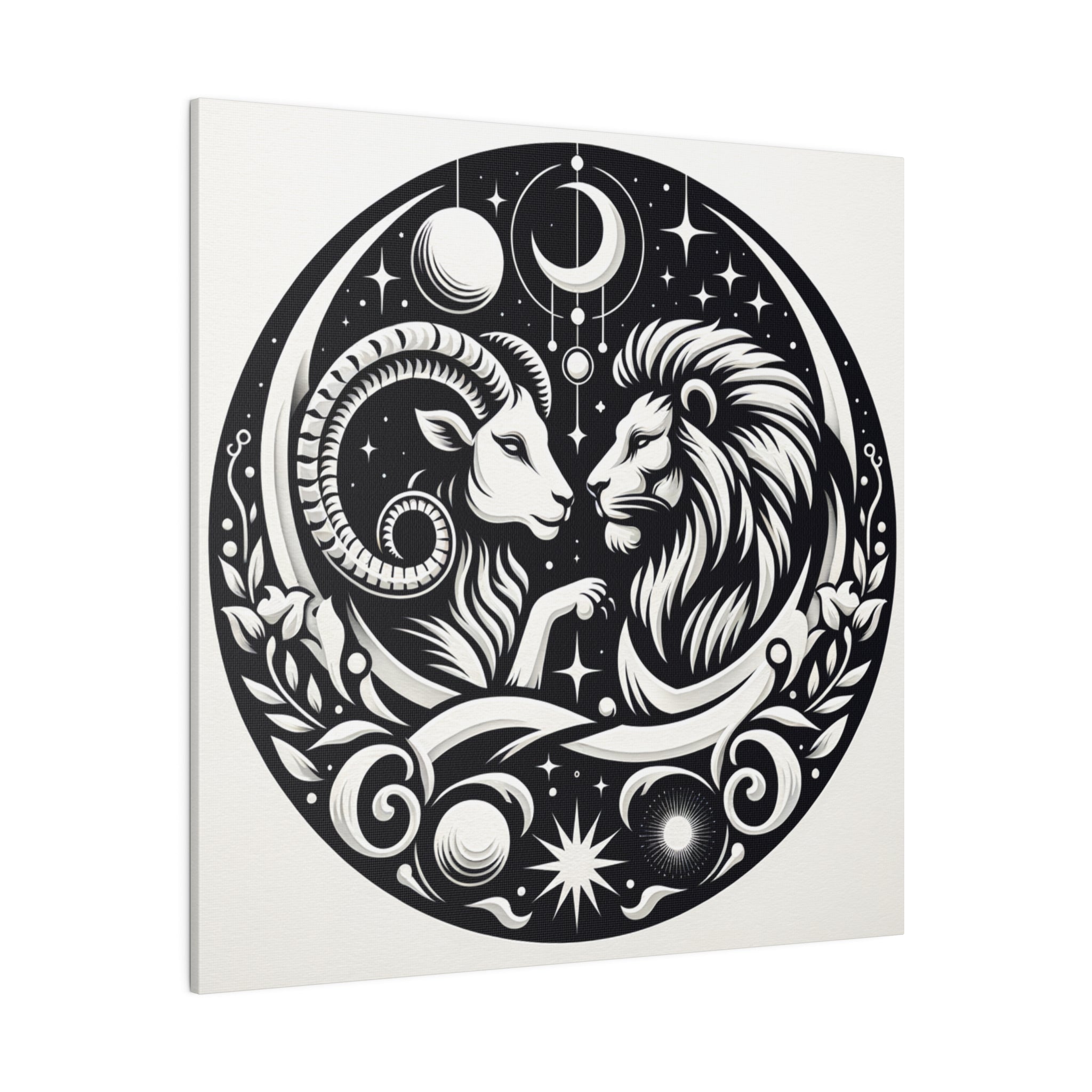 Celestial Zodiac Harmony Matte Canvas Art - Aries and Leo Constellation Design - 0.75 Inch Stretched Canvas