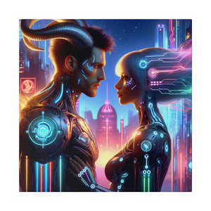 Cyber Love Affair - Futuristic Romance Matte Canvas Art 0.75” Stretch