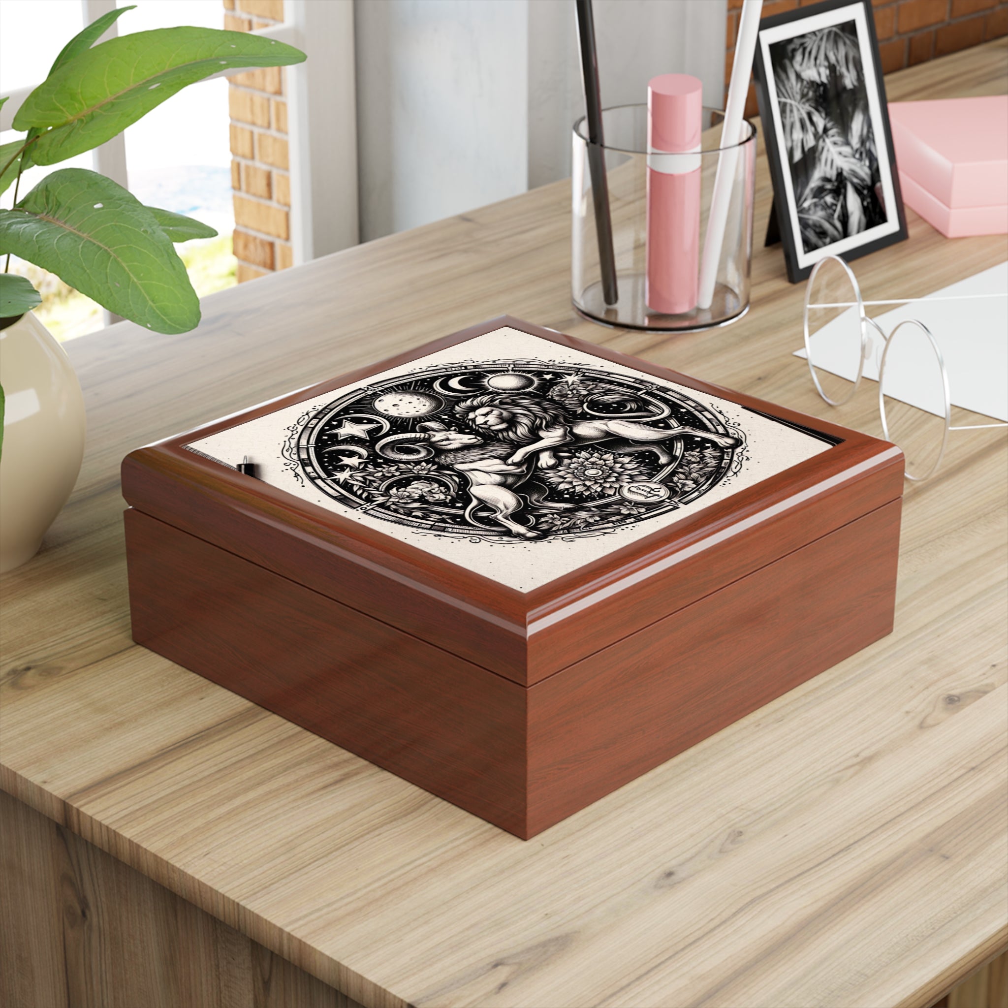 Astrological Lions Elegant Jewelry Box