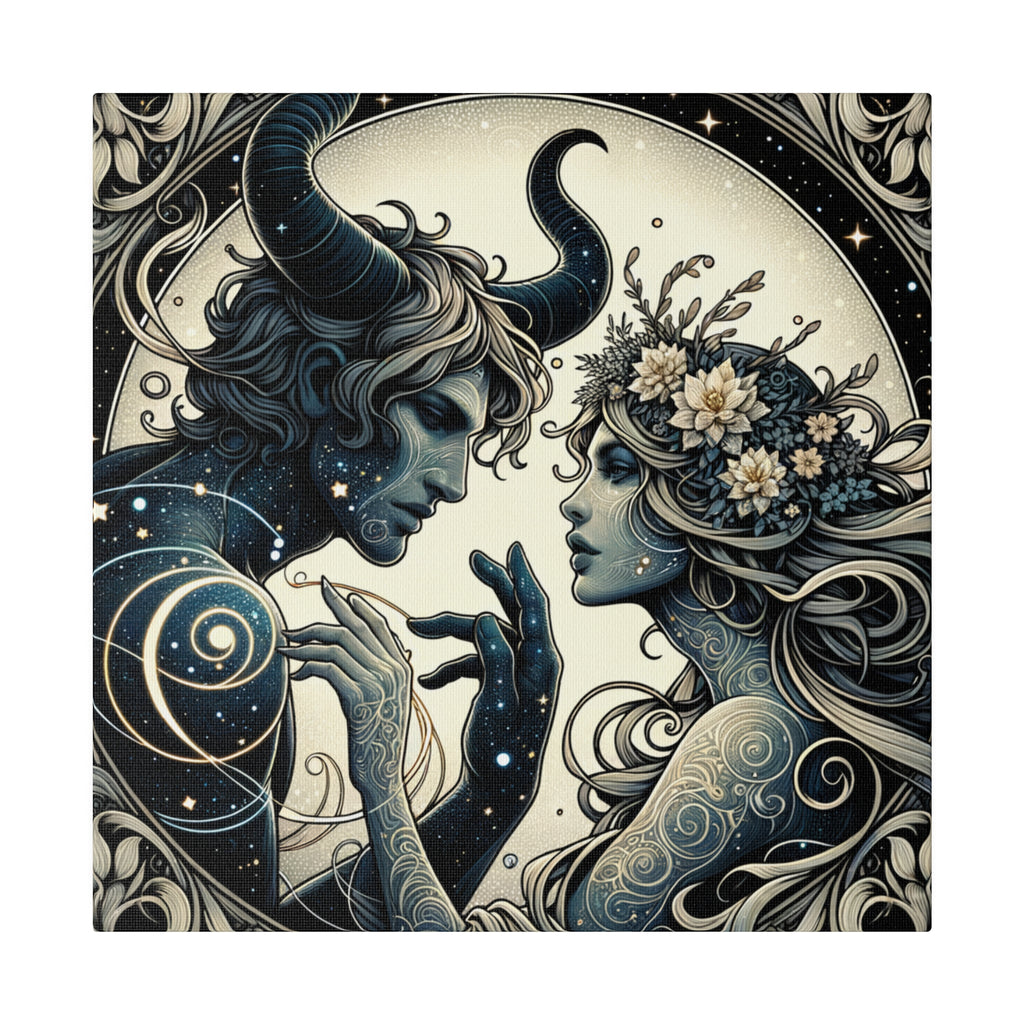 Celestial Embrace Artistic Illustration Matte Canvas Print - Stretched 0.75 Inch Frame