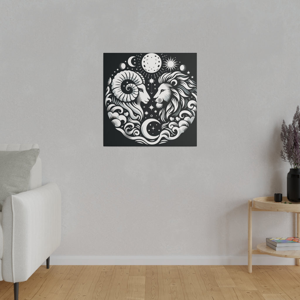 Celestial Harmony: Aries and Leo Zodiac Matte Canvas Art