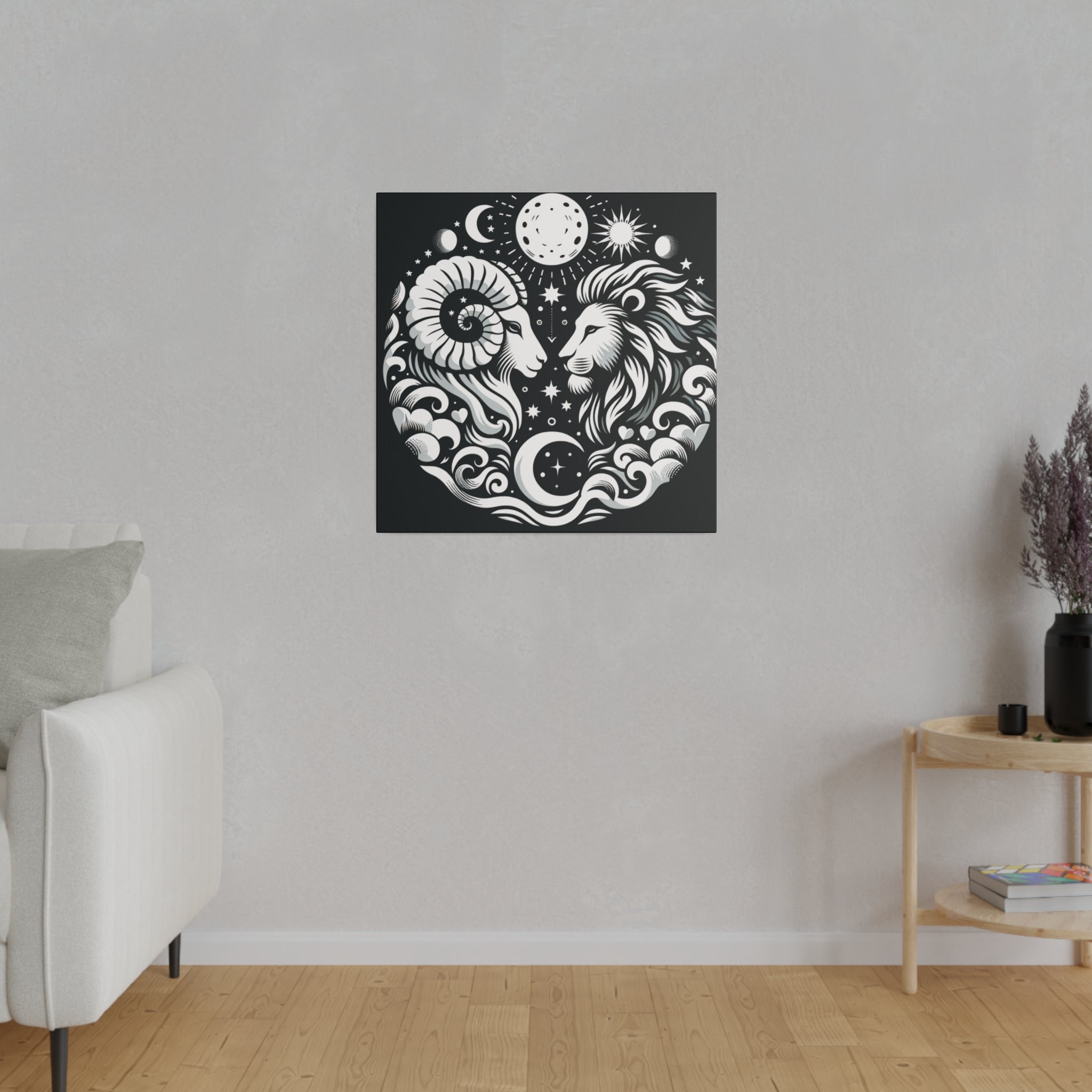 Celestial Harmony: Aries and Leo Zodiac Matte Canvas Art