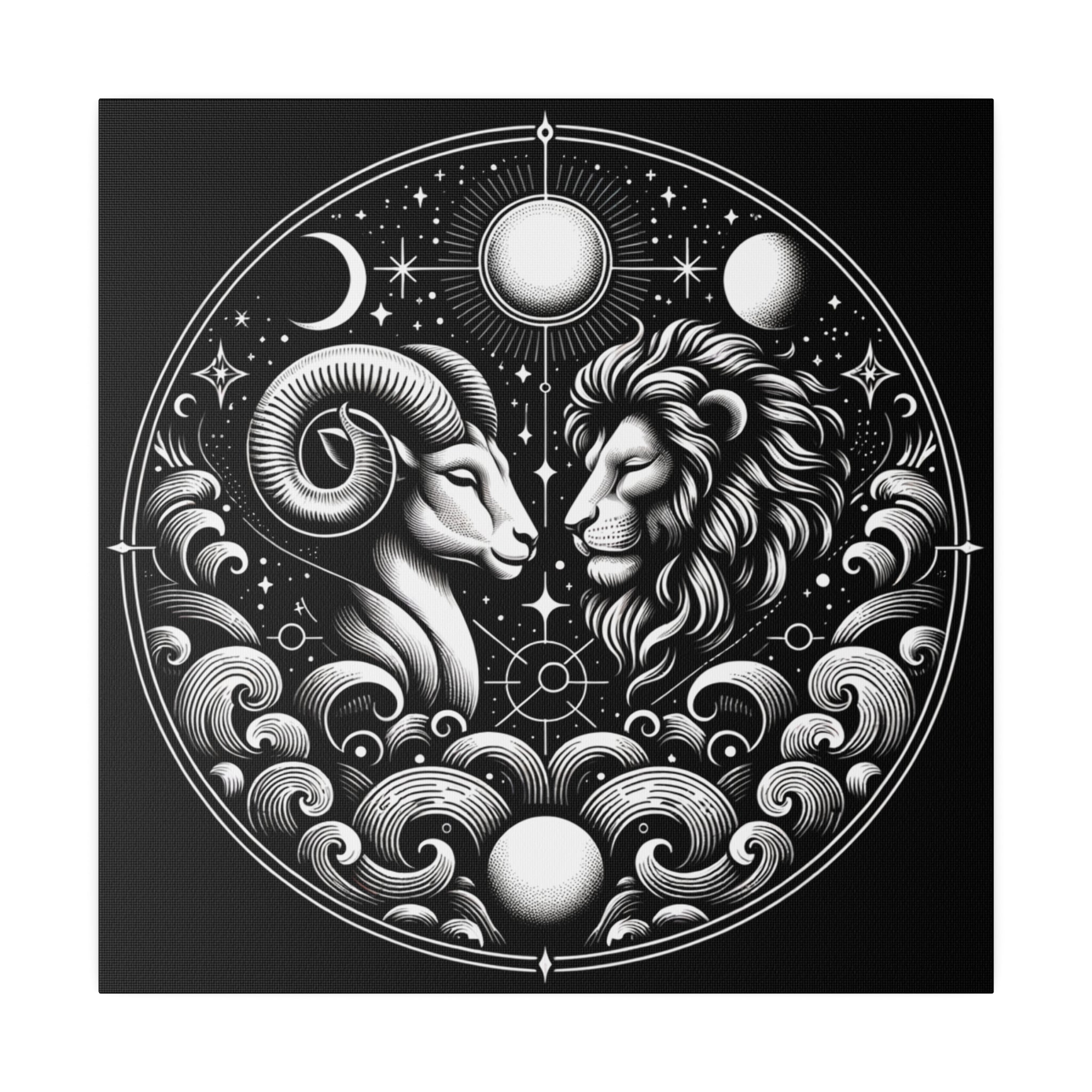 Celestial Zodiac Aries and Leo Harmony Matte Canvas Art