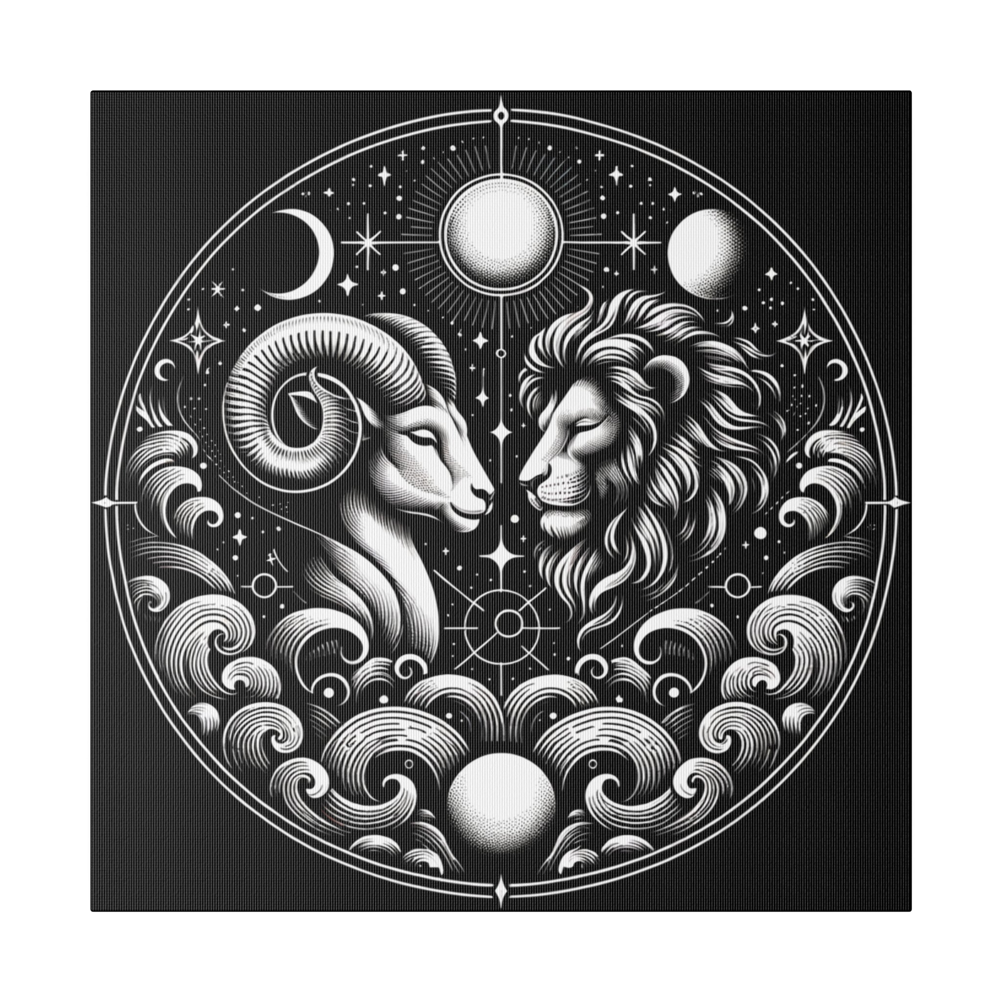 Celestial Zodiac Aries and Leo Harmony Matte Canvas Art