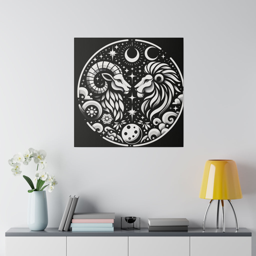 Celestial Zodiac Harmony Matte Canvas Art - Aries and Leo Constellation Design Stretched on 0.75 Inch Frame