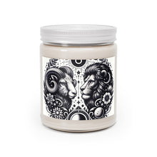 Load image into Gallery viewer, Cosmic Balance Aromatherapy Soy Candle - 9 oz Zodiac Essence with Celestial Lion and Ram Design
