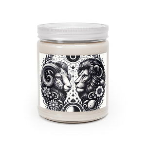 Cosmic Balance Aromatherapy Soy Candle - 9 oz Zodiac Essence with Celestial Lion and Ram Design