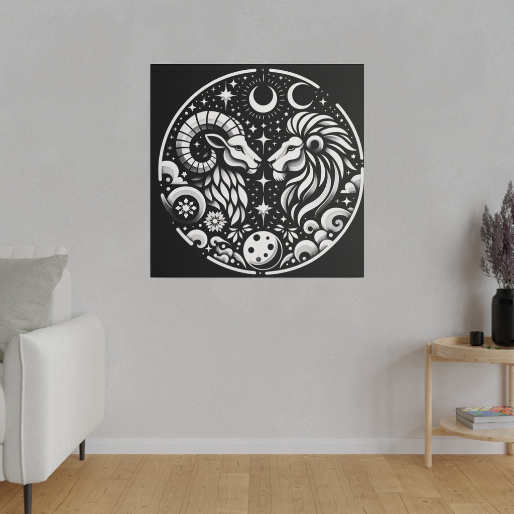 Celestial Zodiac Harmony Matte Canvas Art - Aries and Leo Constellation Design Stretched on 0.75 Inch Frame