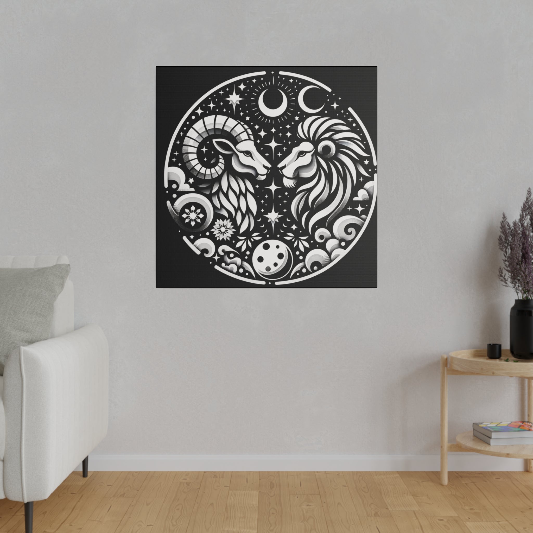 Celestial Zodiac Harmony Matte Canvas Art - Aries and Leo Constellation Design Stretched on 0.75 Inch Frame