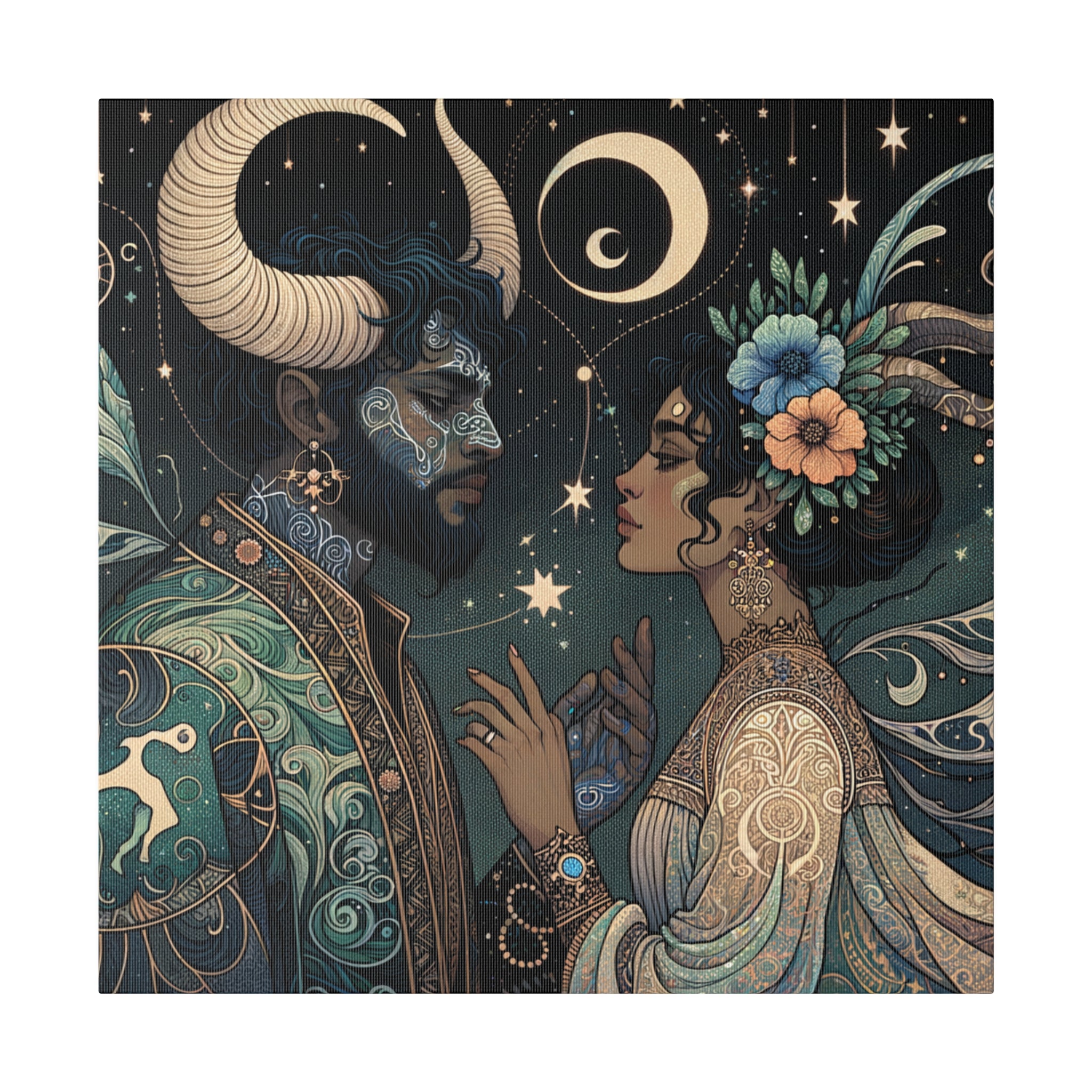 Celestial Embrace - Cosmic Lovers Art Matte Canvas Print, Stretched 0.75 Inch