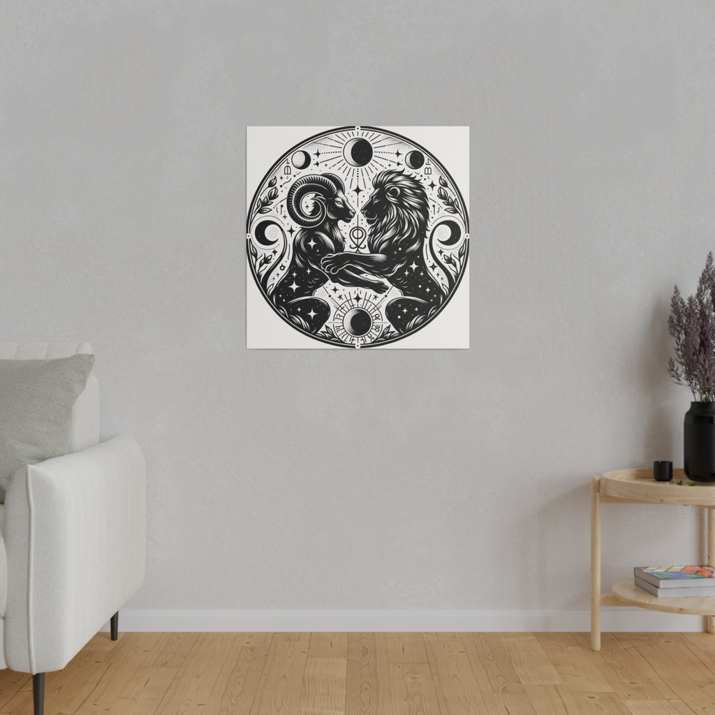 Celestial Harmony Aries and Leo Zodiac Matte Canvas Art