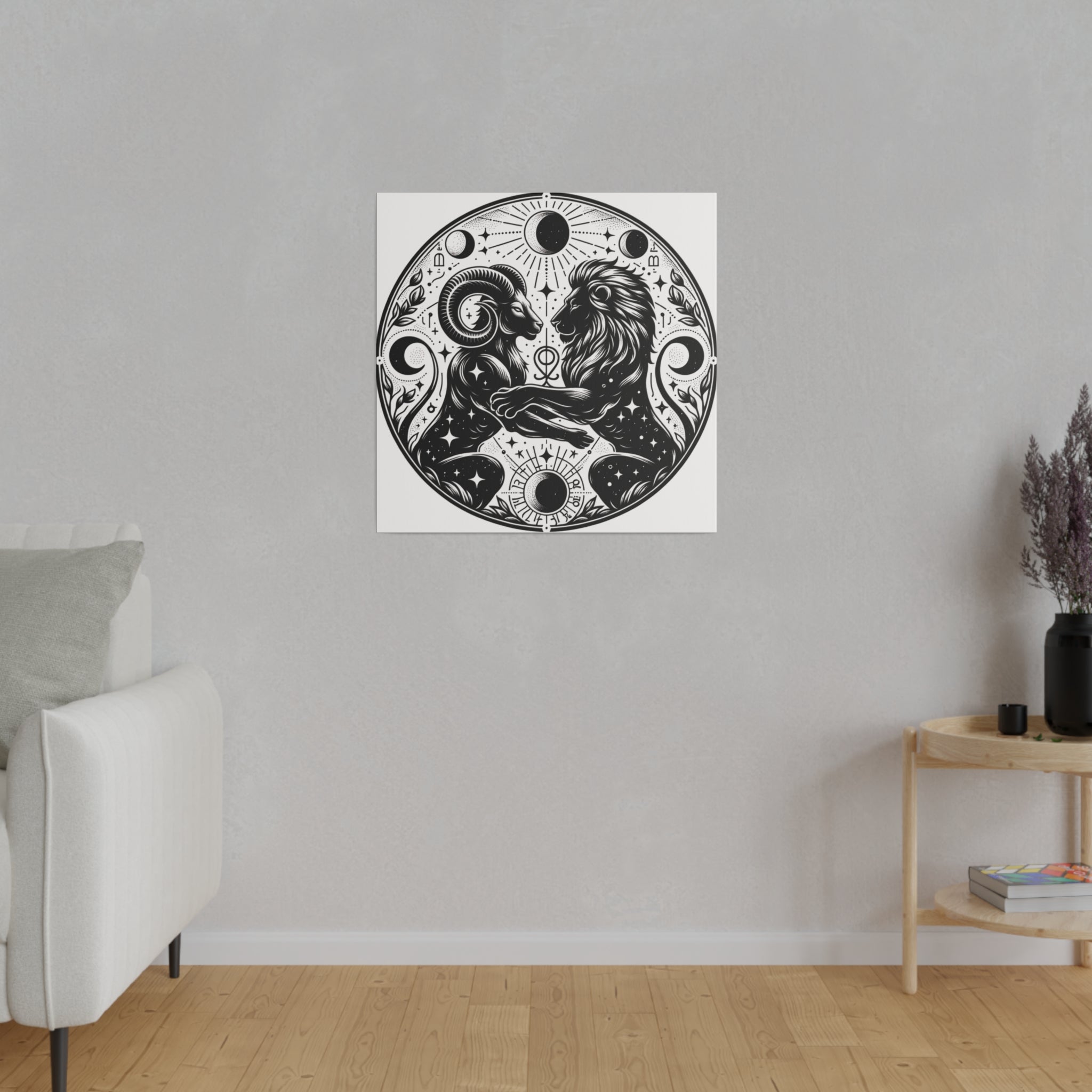 Celestial Harmony Aries and Leo Zodiac Matte Canvas Art