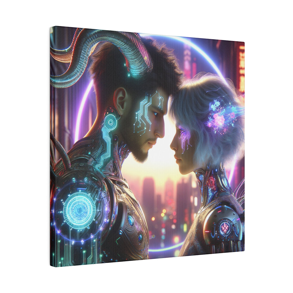 Cybernetic Embrace - Futuristic Love Canvas Art Print