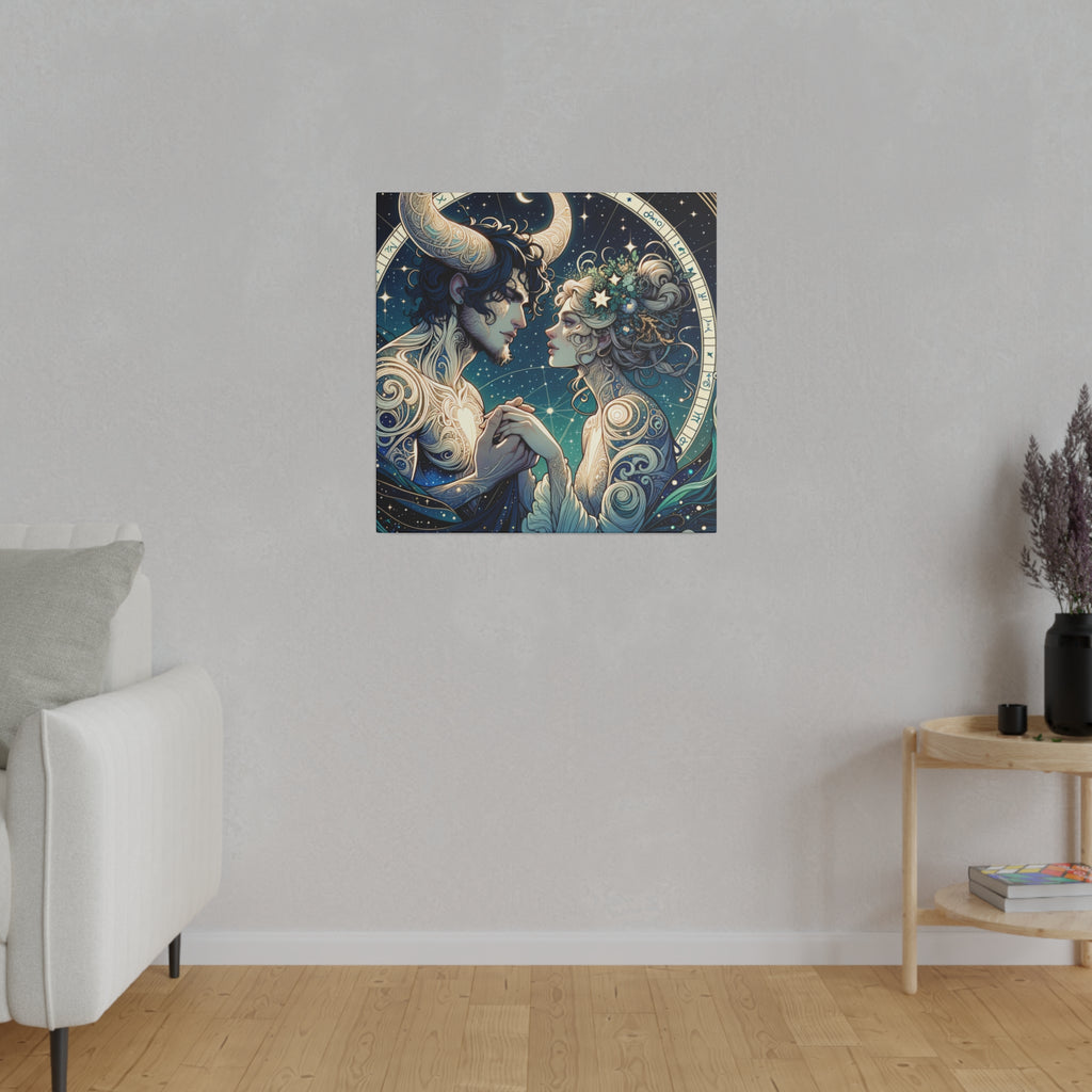 Celestial Embrace Zodiac Art Matte Canvas Print - Stretched 0.75 Inch Frame
