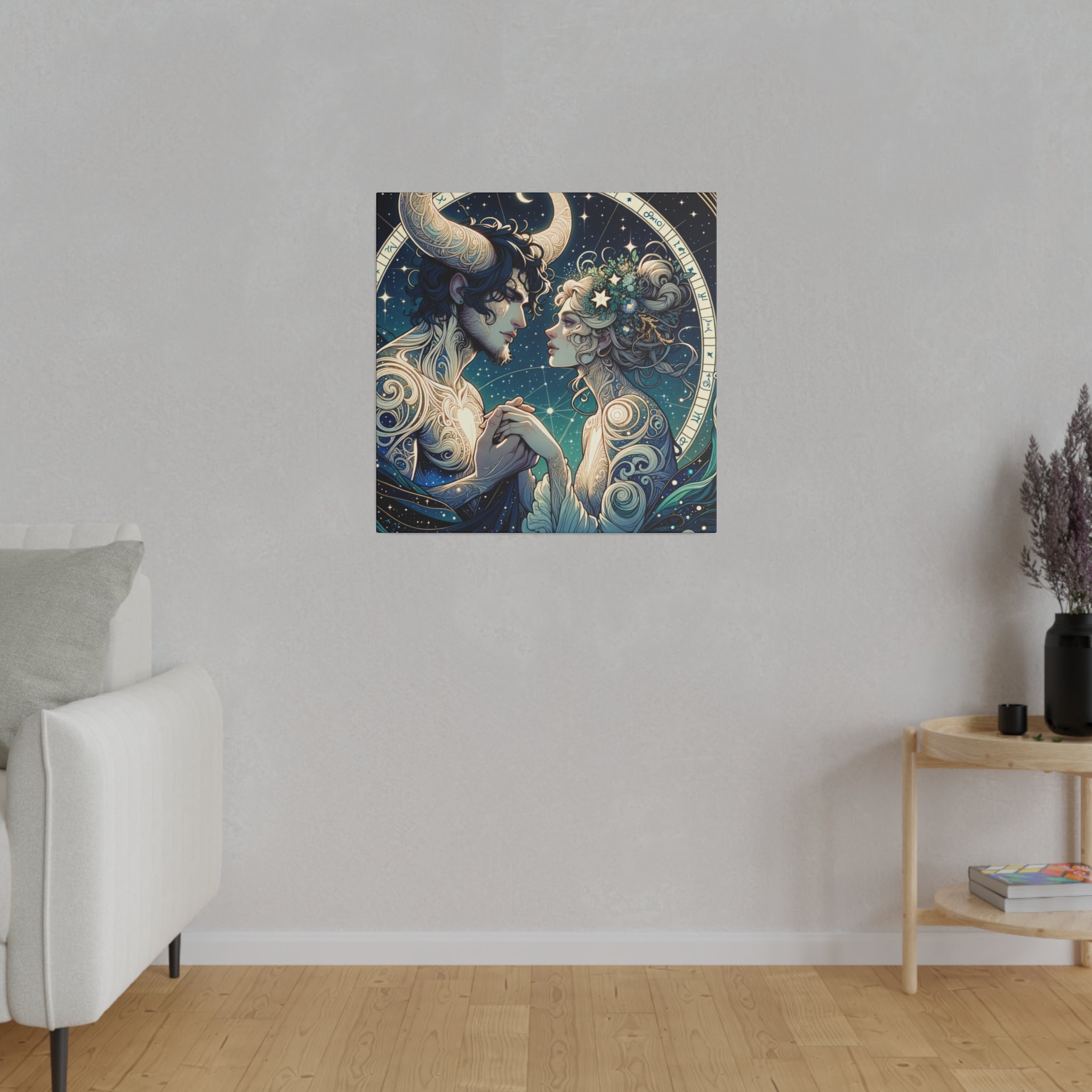 Celestial Embrace Zodiac Art Matte Canvas Print - Stretched 0.75 Inch Frame