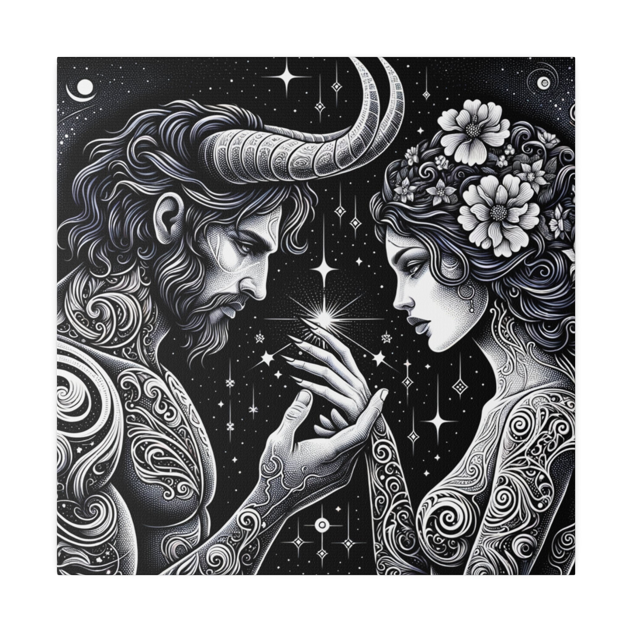 Celestial Embrace - Cosmic Lovers Matte Canvas Art 0.75 Inch Frame