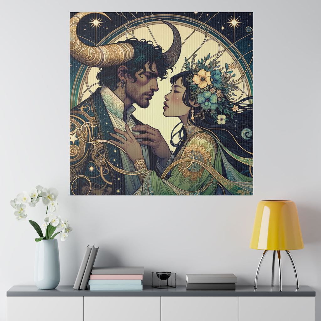 Celestial Embrace - Zodiac-Inspired Art on Matte Canvas Stretched 0.75 Inch