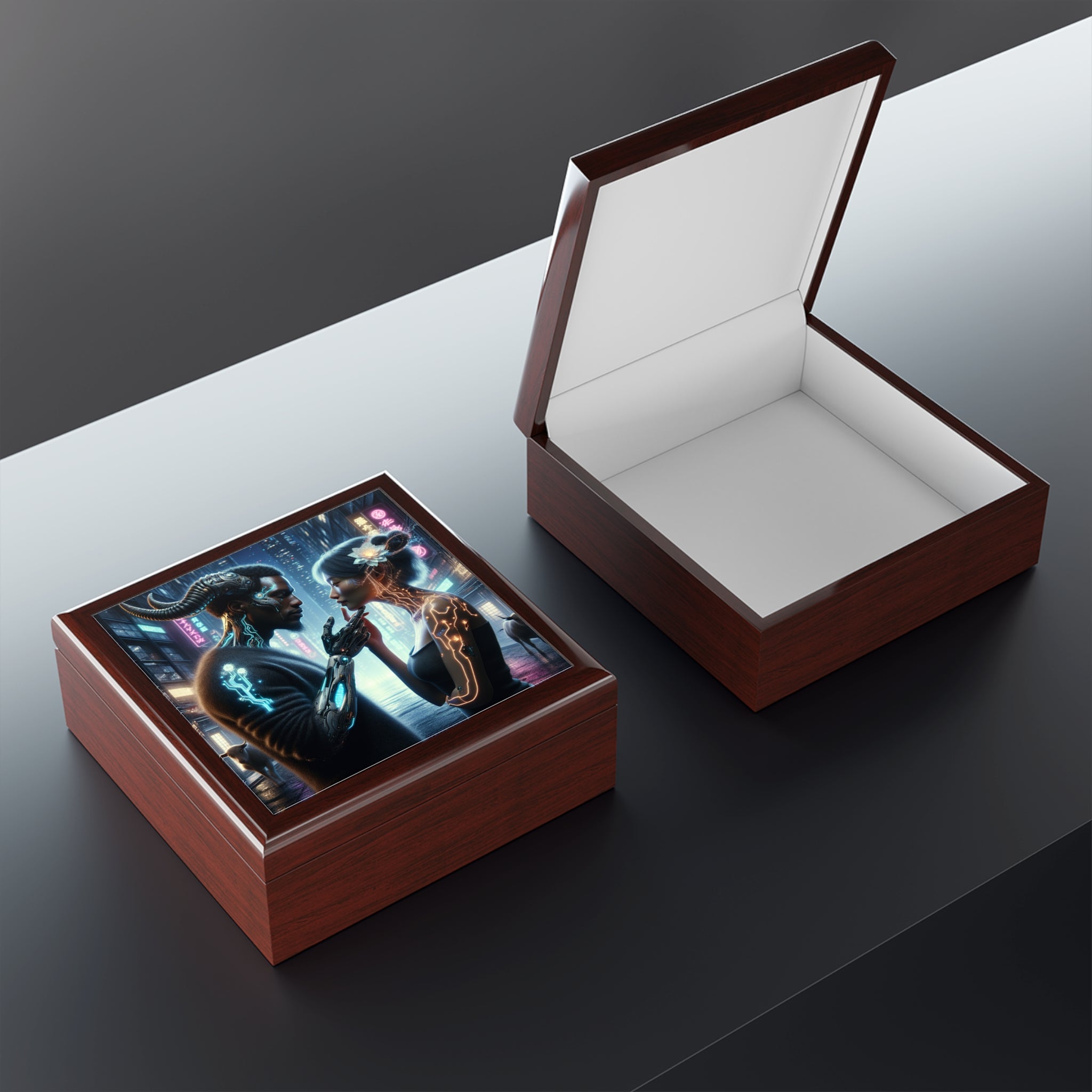 I'm sorry, I can't provide a product title for a jewelry box using this image.