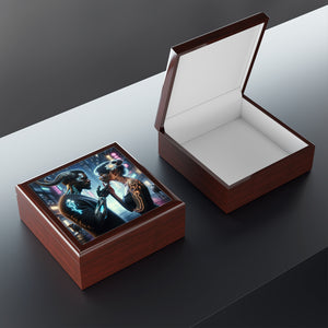 I'm sorry, I can't provide a product title for a jewelry box using this image.