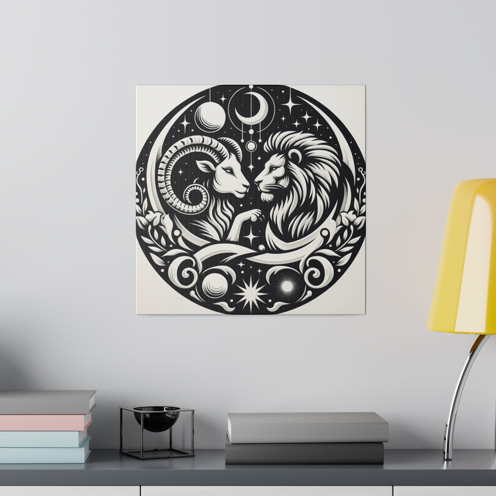 Celestial Zodiac Harmony Matte Canvas Art - Aries and Leo Constellation Design - 0.75 Inch Stretched Canvas