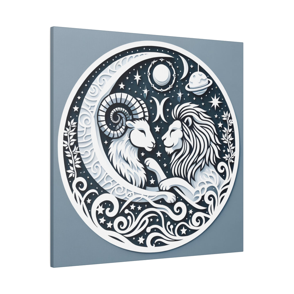 Celestial Zodiac Harmony Matte Canvas Art - Capricorn and Leo Constellation Design
