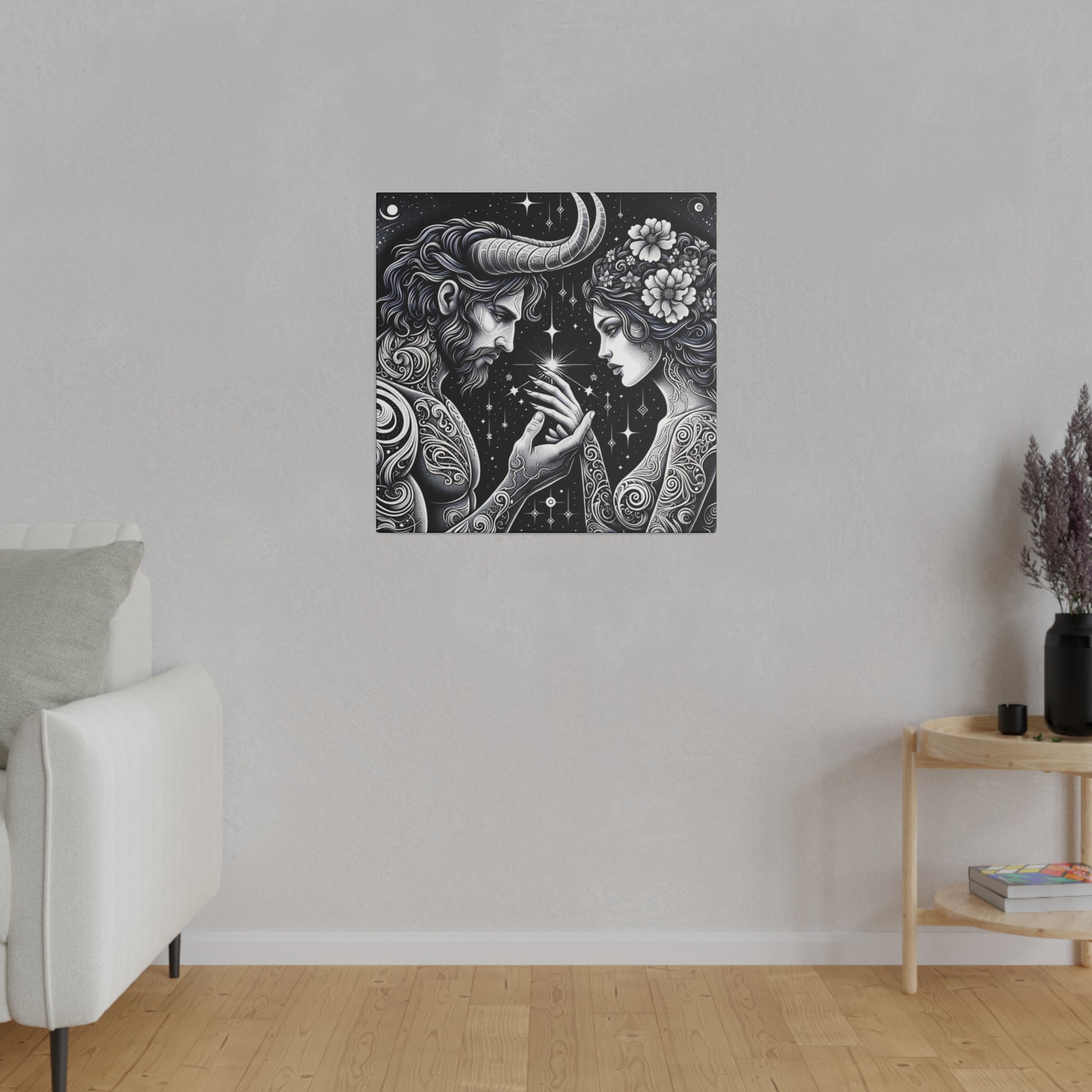 Celestial Embrace - Cosmic Lovers Matte Canvas Art 0.75 Inch Frame