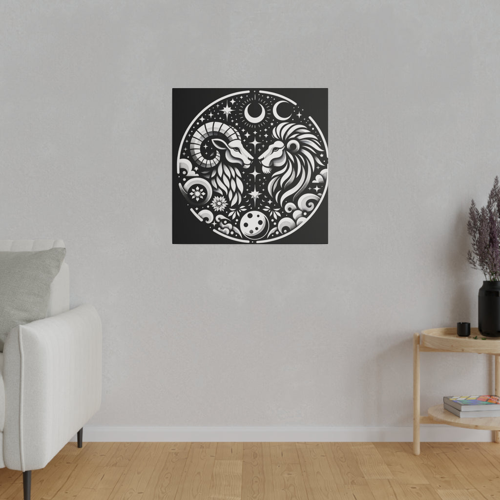 Celestial Zodiac Harmony Matte Canvas Art - Aries and Leo Constellation Design Stretched on 0.75 Inch Frame