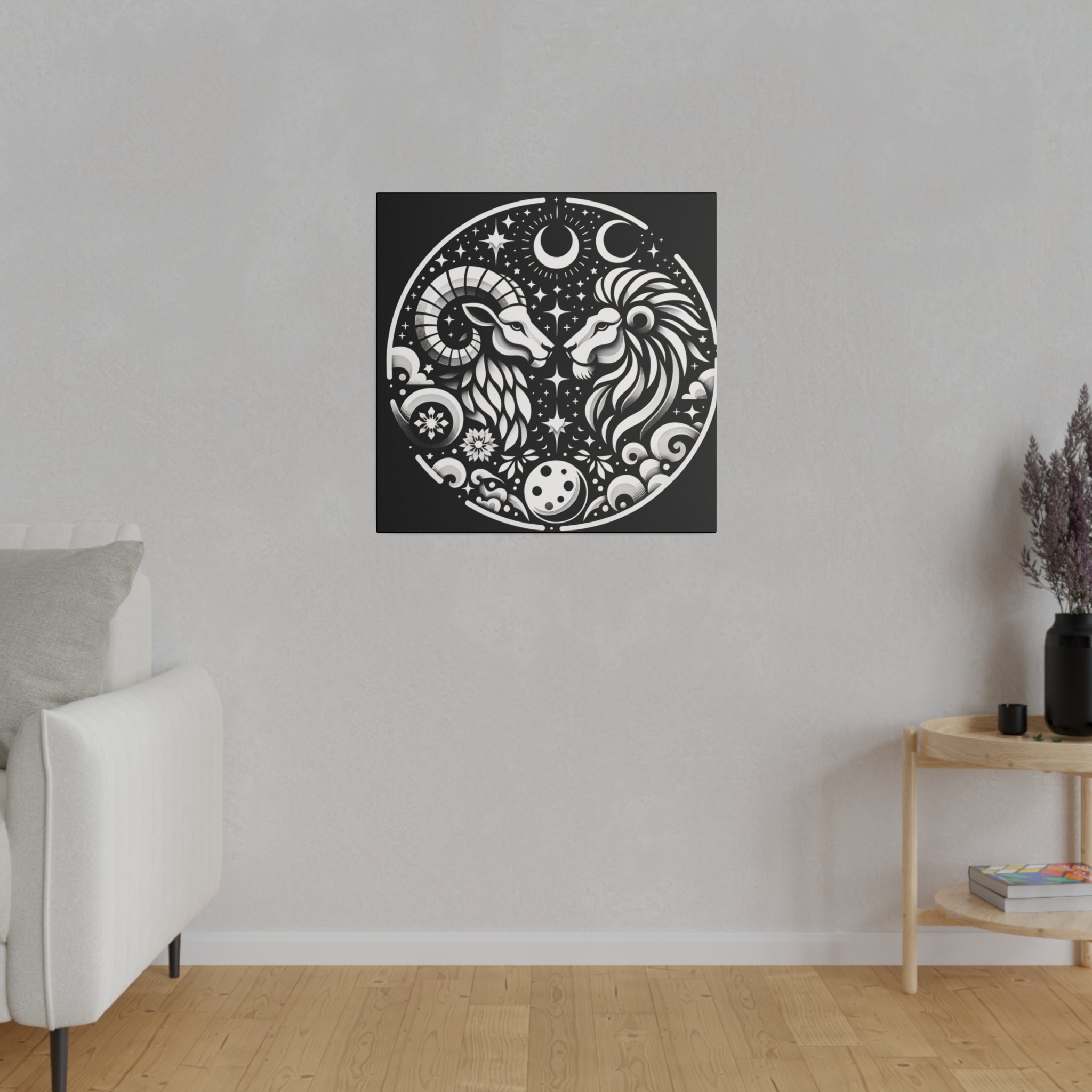 Celestial Zodiac Harmony Matte Canvas Art - Aries and Leo Constellation Design Stretched on 0.75 Inch Frame