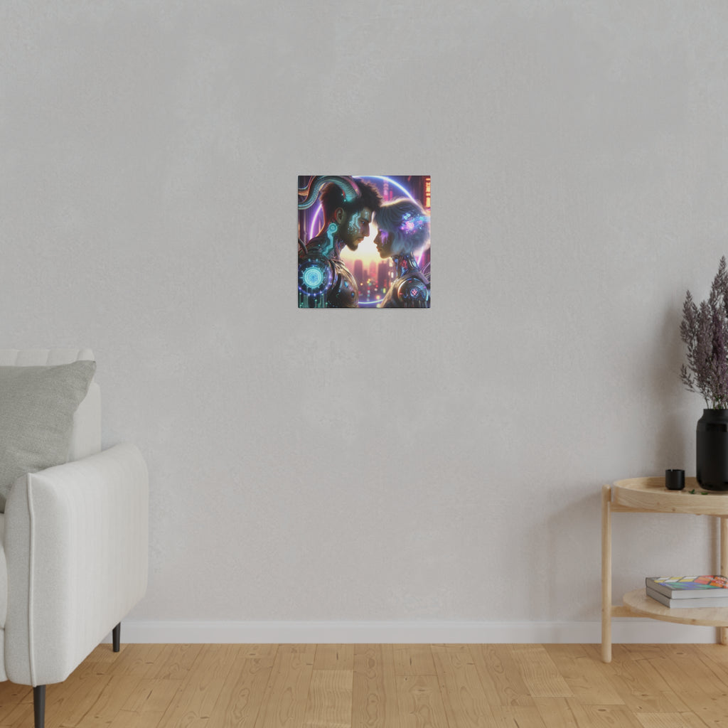 Cybernetic Embrace - Futuristic Love Canvas Art Print