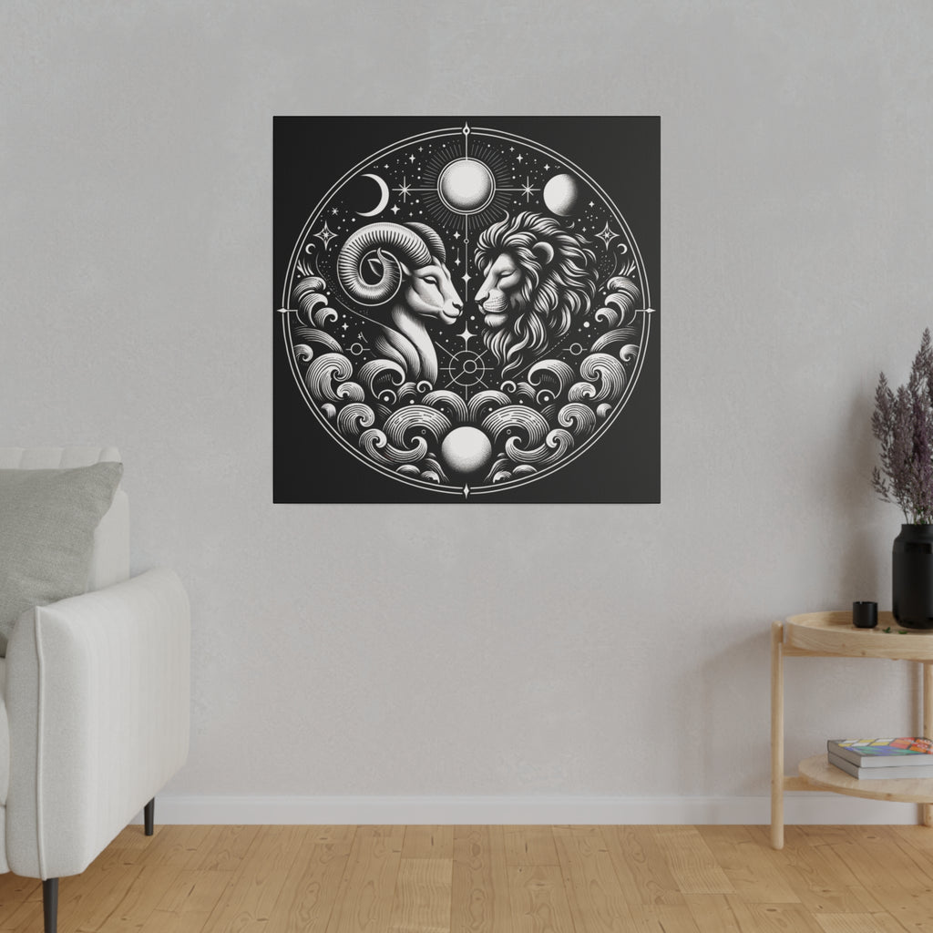 Celestial Zodiac Aries and Leo Harmony Matte Canvas Art