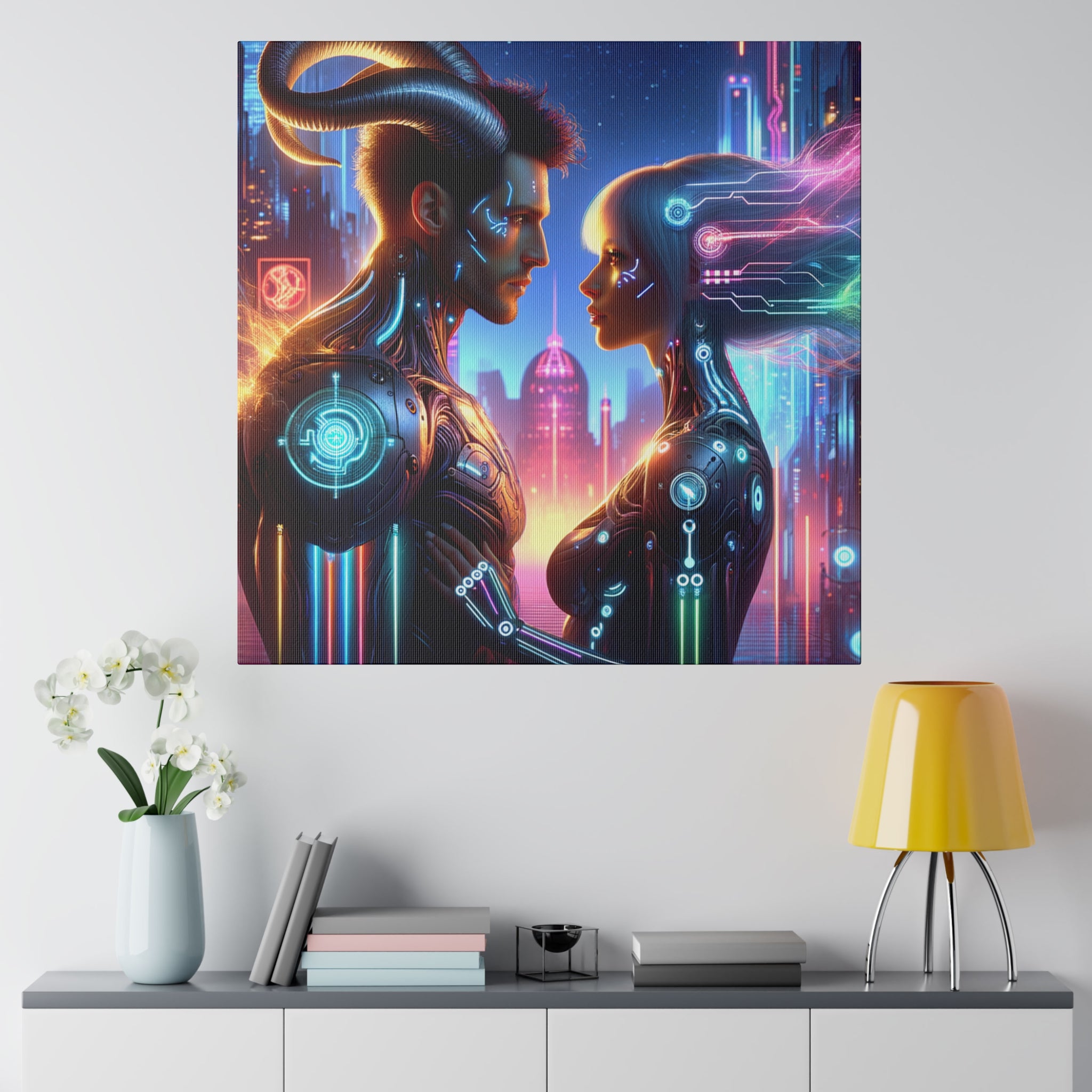 Cyber Love Affair - Futuristic Romance Matte Canvas Art 0.75” Stretch