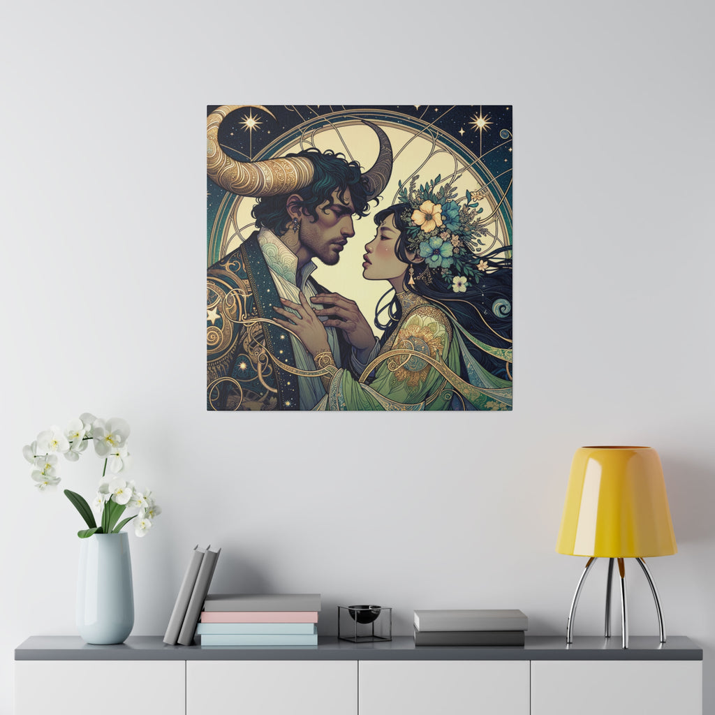 Celestial Embrace - Zodiac-Inspired Art on Matte Canvas Stretched 0.75 Inch