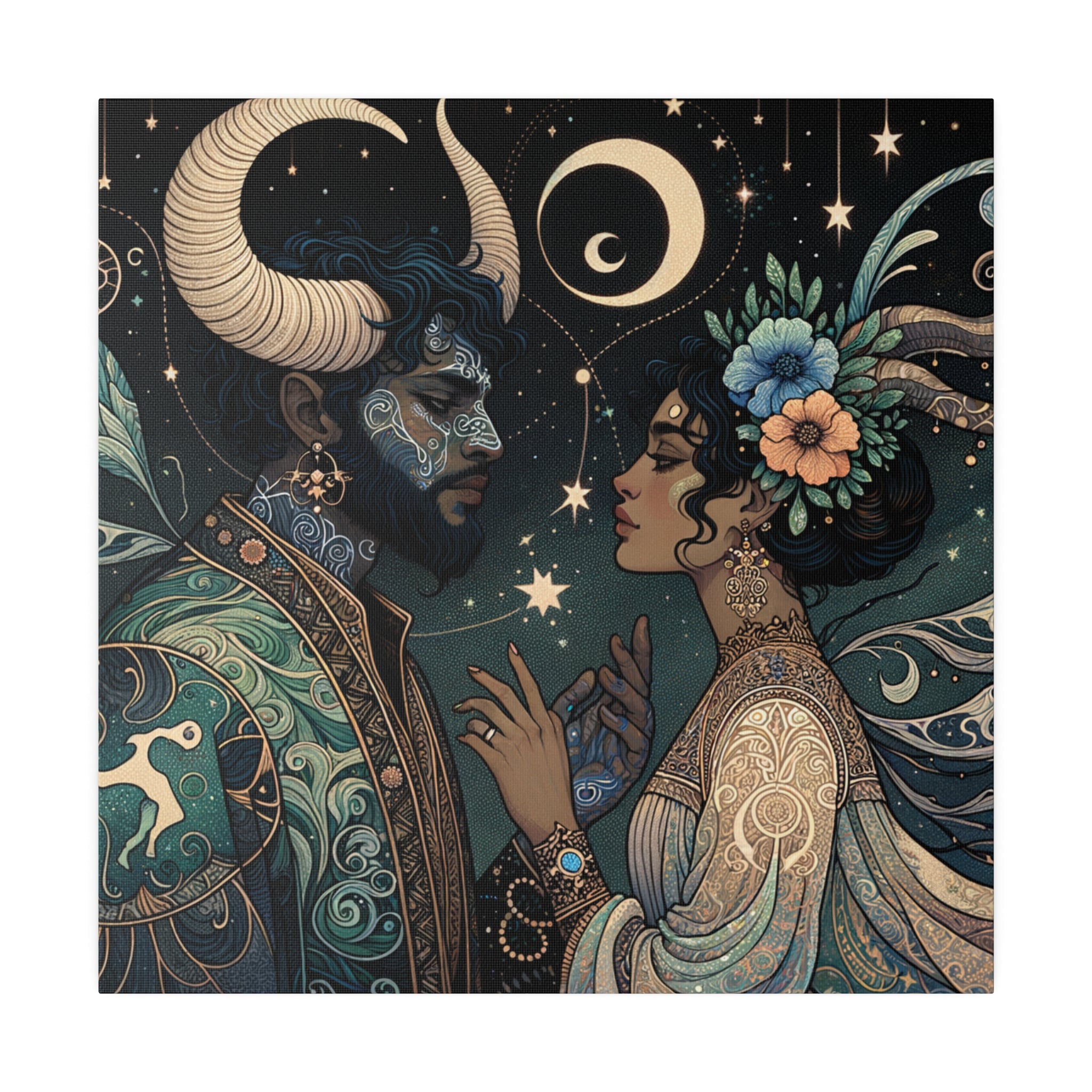 Celestial Embrace - Cosmic Lovers Art Matte Canvas Print, Stretched 0.75 Inch
