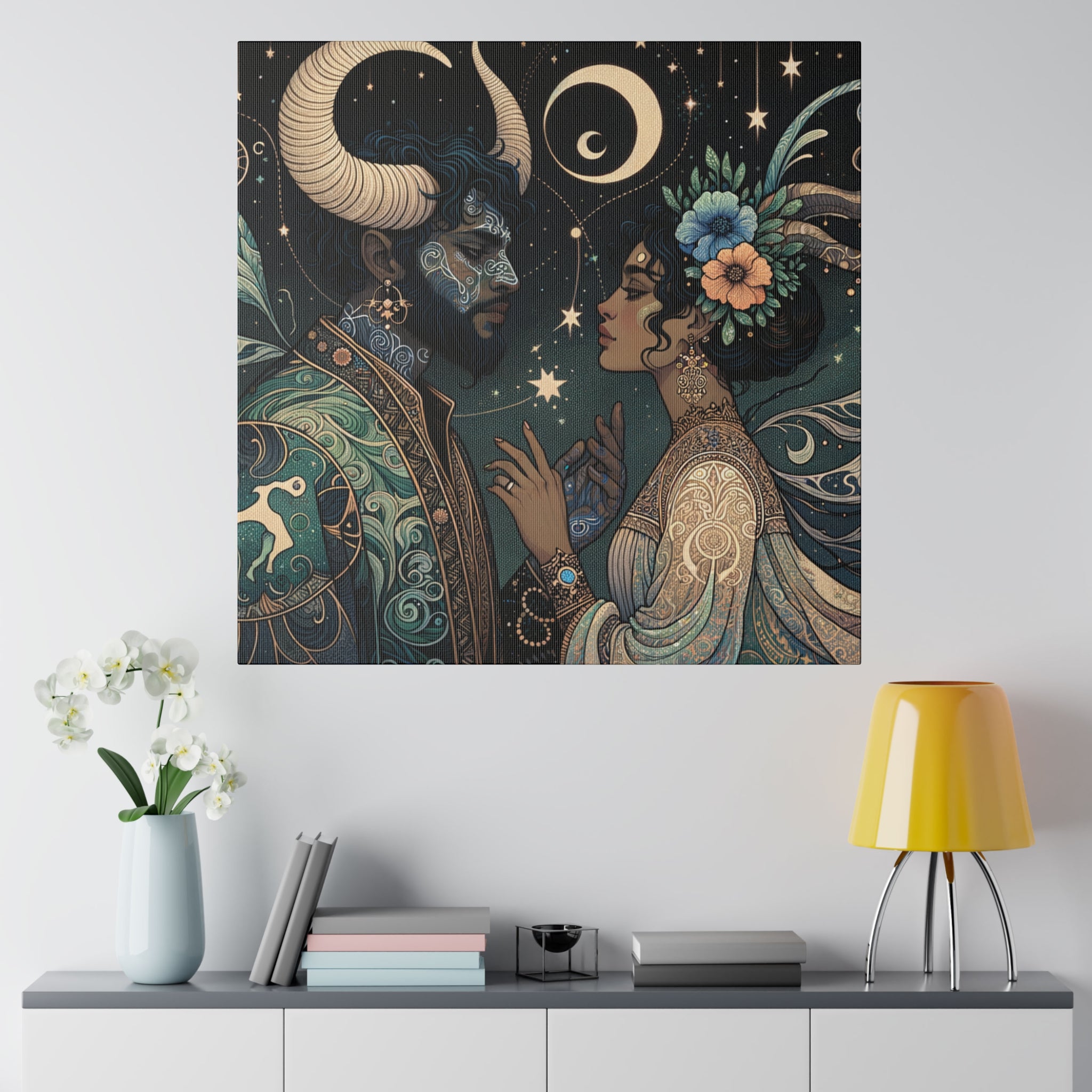 Celestial Embrace - Cosmic Lovers Art Matte Canvas Print, Stretched 0.75 Inch
