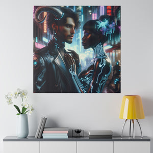 Cybernetic Embrace - Neon Fantasy Art Matte Canvas Print, Stretched 0.75 Inch
