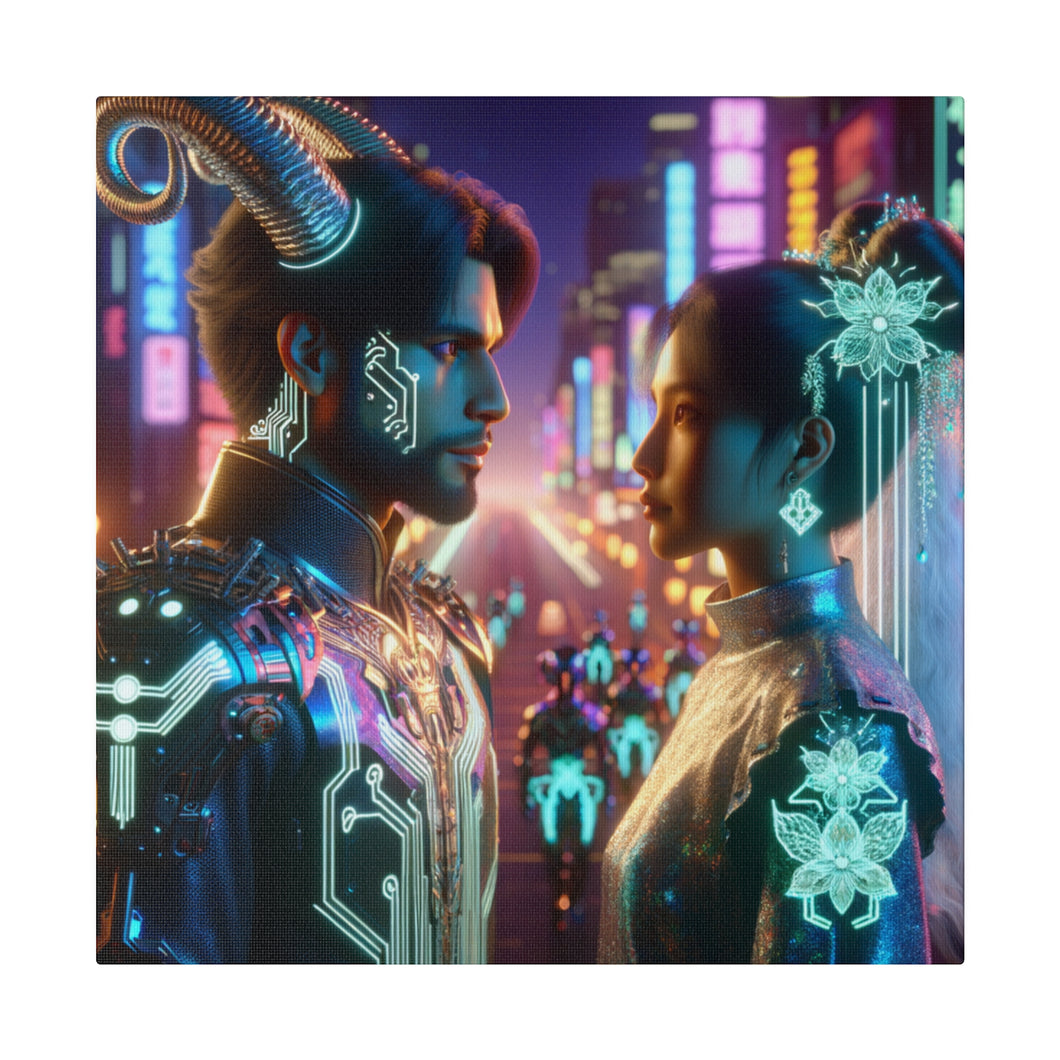 Cyberpunk Romance - Neon Dreamscape Matte Canvas Art 0.75 Inch Frame