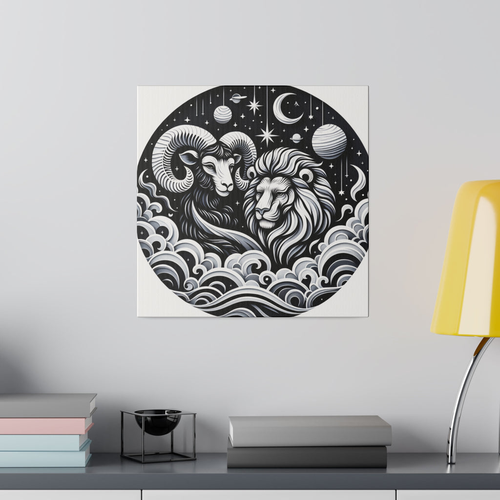 Celestial Zodiac Aries and Leo Harmony Matte Canvas Art - Stretched 0.75 Inch